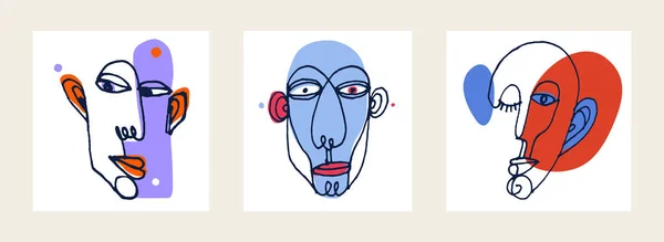 要約男の顔ベクトルアートワークセット 現代のトレンディーな肖像画アート 手描きのシュールな美しさ 最小限の芸術デザイン 描かれたスール人間の頭 — ストックベクタ