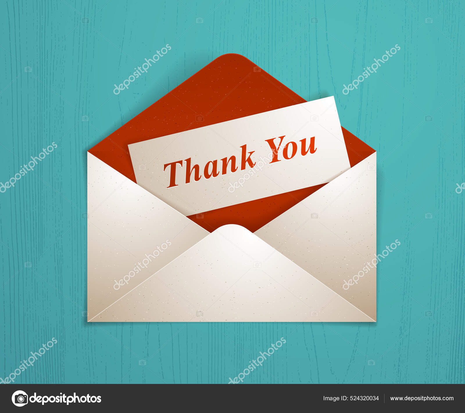 Postal Envelope Thank You Card Wooden Background Realistic Vector Paper