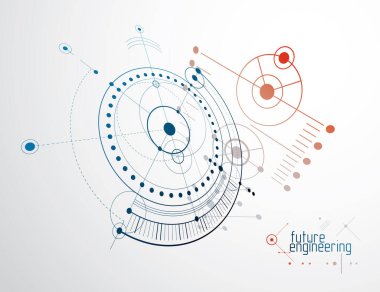 Daireler ve çizgilerden yapılmış mühendislik teknolojisi vektör duvar kağıdı. Modern geometrik bileşim şablon ve düzen olarak kullanılabilir. Soyut teknik arkaplan.