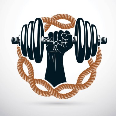 Atletik sporcu kol dumbbell tutarak vektör Illustration. Fitness Egzersiz.