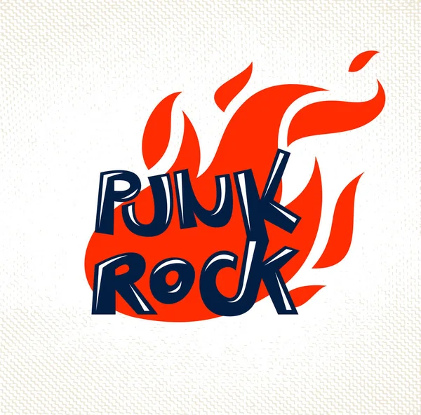 Flames Typing Rock Vector Emblema Logotipo Rock Roll Hard Rock — Vector de stock