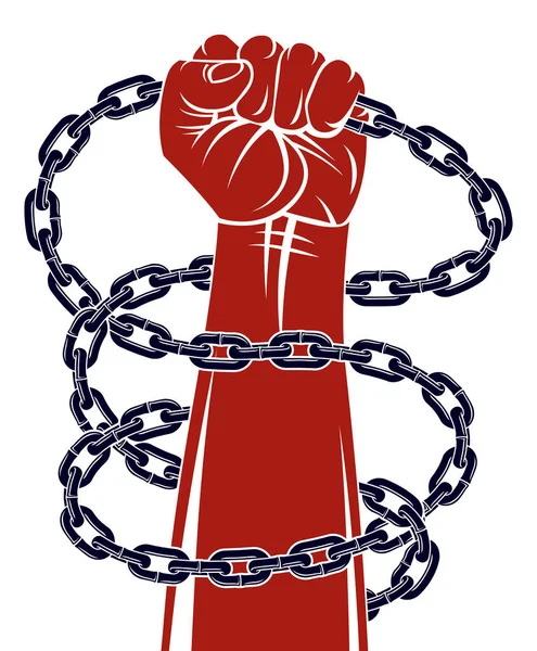 Rabszolgaság Téma Illusztráció Erős Kézzel Szorított Ököl Harcol Szabadságért Ellen — Stock Vector