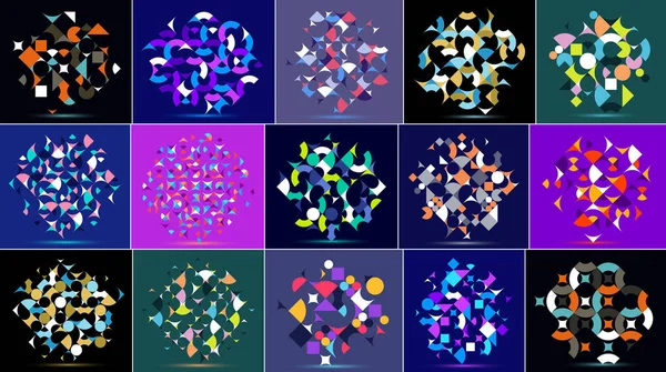 Diseños Geométricos Abstractos Grandes Composiciones Patrones Vectoriales Coloridos Años Estilo — Vector de stock