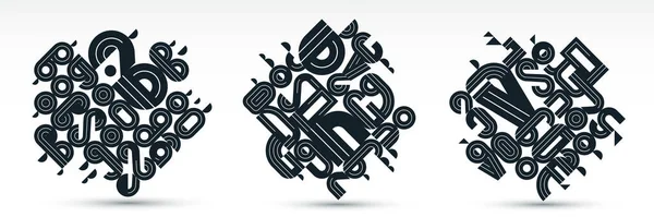 要約現代のベクトルトレンディーなデザインセット 幾何学的な形状スタイリッシュな組成 黒と白のモジュラーパターンの芸術イラスト タイポグラフィの文字要素を使用 — ストックベクタ