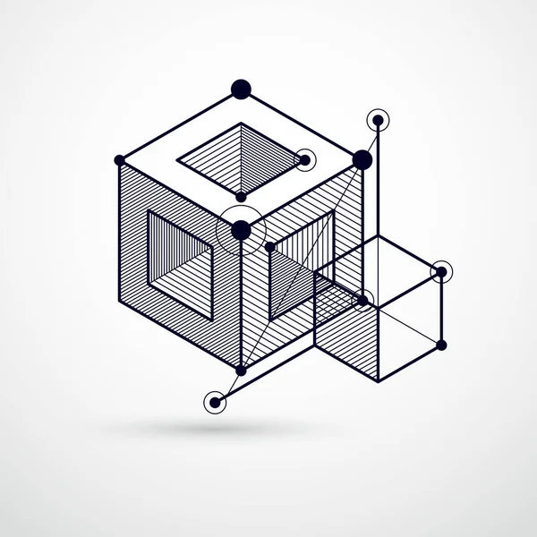 Ingenjörsteknik Svart Och Vitt Vektor Tapet Med Kuber Och Linjer — Stock vektor