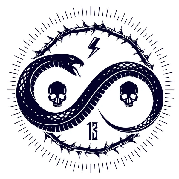 Tatuaggio Vintage Serpente Velenoso Logo Vettoriale Emblema Del Rettile Aggressivo — Vettoriale Stock