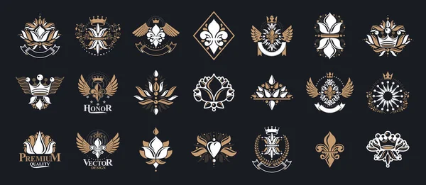 Lis Vintage Címeres Emblémák Vektor Nagy Készlet Antik Címeres Jelvények — Stock Vector
