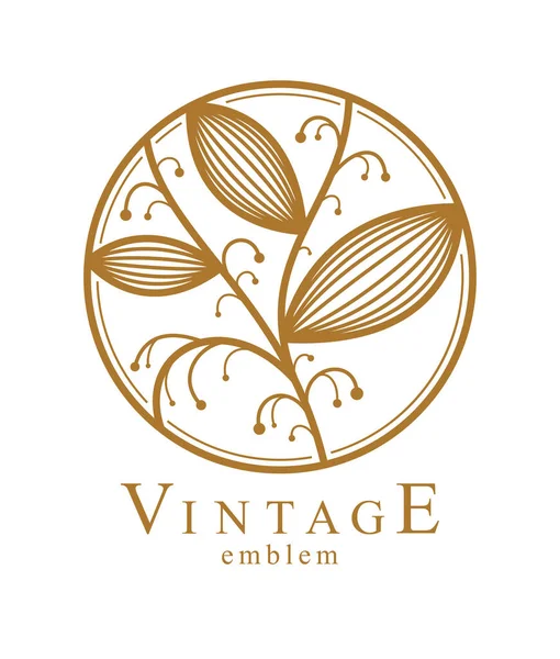 Modèle Conception Logo Linéaire Vintage Floral Rond Pour Boutique Hôtel — Image vectorielle