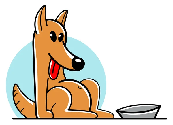Lustige Cartoon Hund Sitzt Der Nähe Seiner Schüssel Gesättigt Und — Stockvektor
