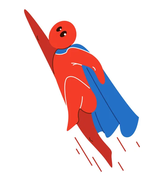 Divertido Hombre Dibujos Animados Volando Con Abrigo Como Vector Superhéroe — Vector de stock