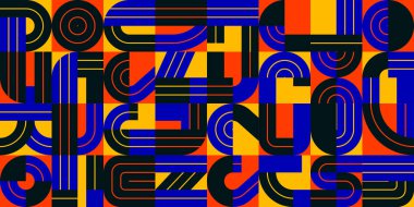 Soyut dikişsiz arkaplan, modaya uygun renkli çizgili modelde vektör geometrik döşeme deseni, modern tasarım sanatsal kompozisyonu.