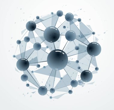 Moleküller vektör soyut arkaplan, 3 boyutlu bilim kimyası ve fizik tema tasarım elementi, atomlar ve parçacıklar mikro nano bilimsel gösterim.