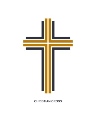 Beyaz, inanç ve inanç üzerine izole edilmiş Hristiyan çapraz modern doğrusal biçim vektör sembolü İsa 'nın çizgili grafik tasarımının çağdaş haç işareti.