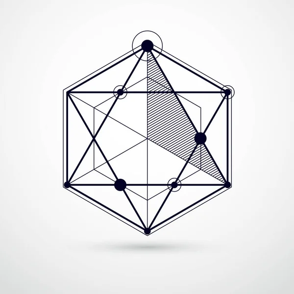 Çeşitli geometrik elementlere sahip soyut yaratıcı geometrik sanat mavi arka plan, vektör illüstrasyonu. Mekanizmanın perspektif planı, şeması. Tasarımlarınız için mükemmel bir arkaplan