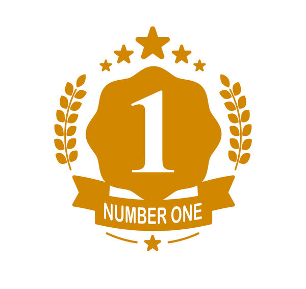 Number one and first place vector label or emblem illustration isolated, icon or logo graphic design in classical style, business success leadership and victory theme.
