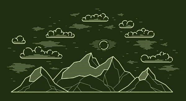 Picos Montaña Línea Arte Vector Ilustración Oscuro Ilustración Lineal Cordillera — Vector de stock