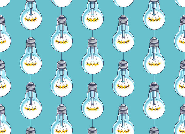 Light bulbs seamless background, creative ideas concept, website for creators or designers, vector wallpaper or web site background.