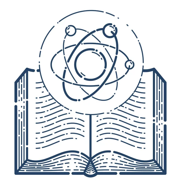 Відкрита Книга Молекулою Векторна Лінійна Ікона Бібліотека Освіти Наукової Літератури — стоковий вектор