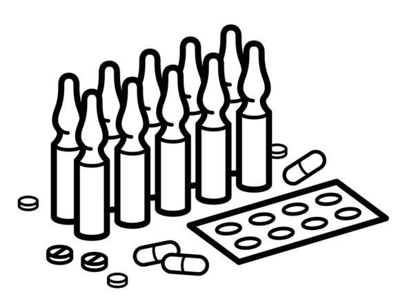 Lékárna Téma Lékařské Pilulky Ampule Vektorové Ilustrace Izolované Léky Léky — Stockový vektor