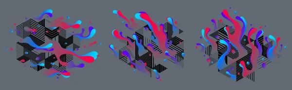 Fluidos Formas Líquidas Coloridas Com Linhas Geométricas Movimento Vetor Abstrato —  Vetores de Stock