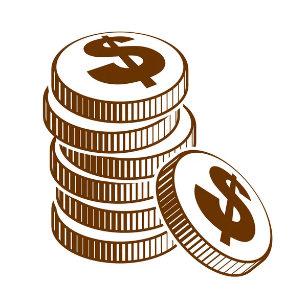 Munten Stapel Geld Casino Chips Stilleven Vector Pictogram Illustratie Logo — Stockvector