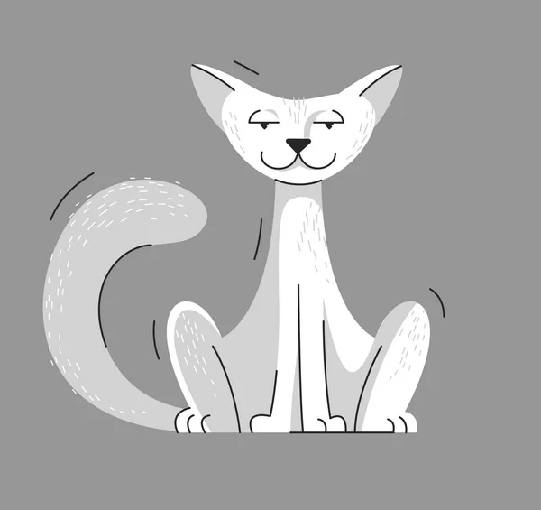 Cute Cat Siedzi Patrząc Wektor Ilustracji Domowe Zwierzę Kreskówki — Wektor stockowy