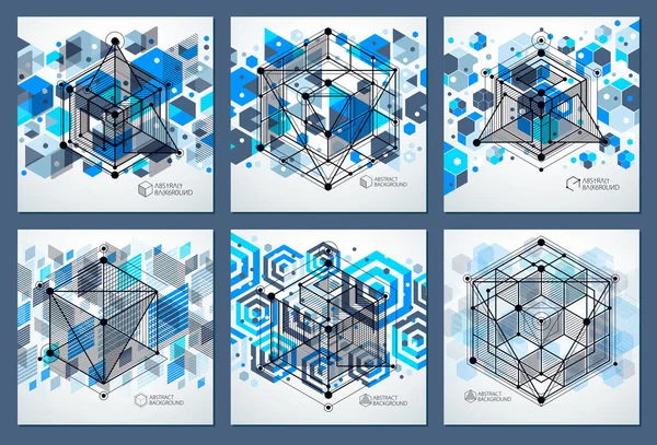 Soyut Vektör Geometrik Elemanları Fütüristik Tarzı Mavi Şablon Kompozisyonları Ayarlayın — Stok Vektör