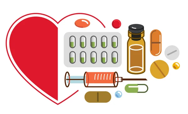 Clinique Médicale Dépliant Hôpital Forme Coeur Grand Ensemble Composition Médicaments — Image vectorielle