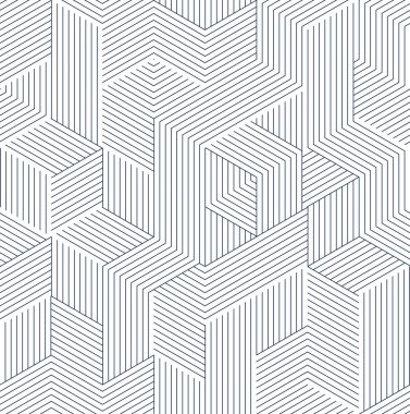 Çizgili küplerle Geometrik 3D kusursuz desen, çizgili kutular vektör arkaplanını engeller, mimari ve inşaat, duvar kağıdı tasarımı.