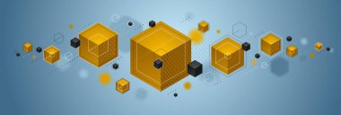 Sarı ve mavi element vektör tasarımlı 3 boyutlu küme ile soyut vektör tasarımı, teknoloji ve bilim soyutlama sanatı için kullanılabilir..