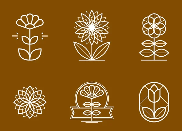 Красивые Геометрические Цветочные Логотипы Векторные Линейные Дизайны Набор Сакральная Геометрия — стоковый вектор