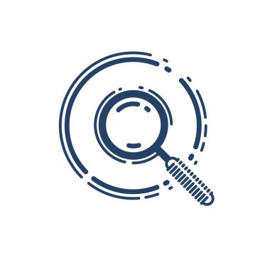 Büyütme cam vektörü basit doğrusal simge, araştırma araması ve çizgi sanat sembolü, dedektif veya tarayıcı işareti.