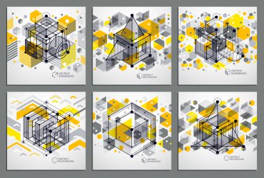 Trendy geometrik vektör desen ayarla, soyut küp kafes sarı arka plan dokulu. Teknik planı, taslak kullanılmak üzere grafik ve web tasarım mühendislik soyut.