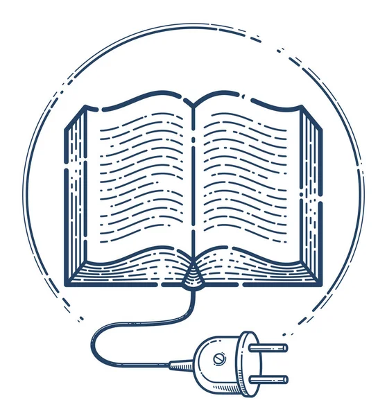 Открытая Книга Векторной Линейной Иконкой Кабельного Разъема Символом Логотипом Электронной — стоковый вектор