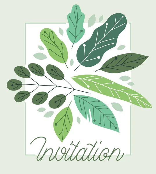 Wenskaart Met Verse Groene Bladeren Vector Platte Tekening Bloemmotief Compositie — Stockvector