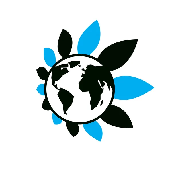 Planeta Tierra Con Hojas Alrededor Ella Logo Vector Simple Icono — Vector de stock