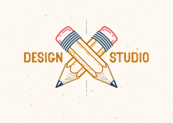 Two Crossed Pencils Vector Simple Trendy Logo Icon Designer Studio — Stock Vector