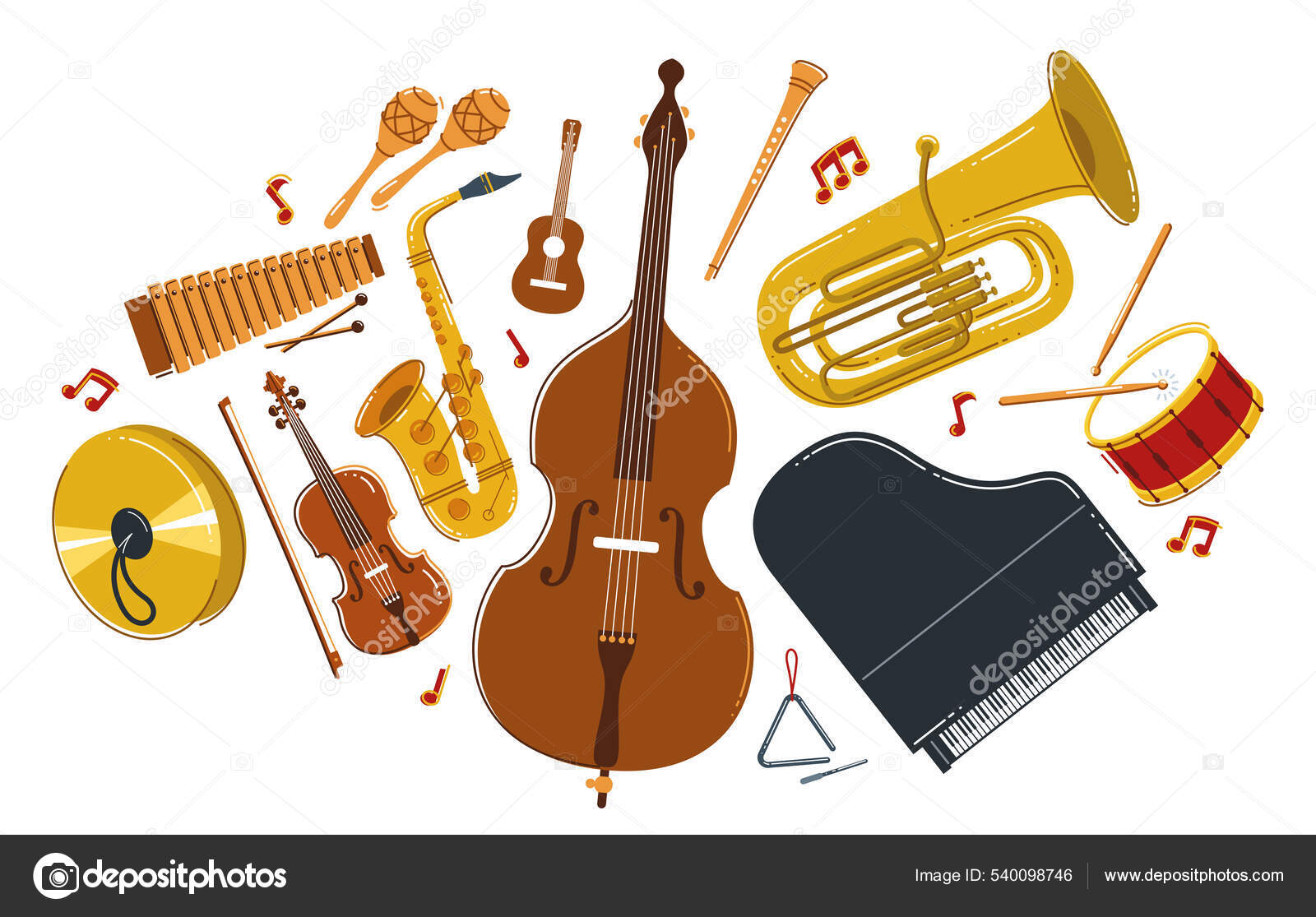 Classical Music Instruments Composition Vector Flat Style Illustration