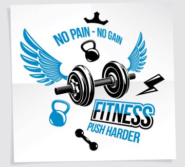 Halter Kulübü vektör promosyon el ilanı disk ağırlık aptal-bell ve su ısıtıcısı çan spor ekipmanı kullanarak oluşur. Hayır hiçbir kazanç yazma ağrı.