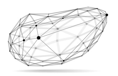 Soyut 3D ağ şekilli vektör çizimi, çizgilerle bağlantılı noktalar teknoloji çokgen nesne beyaz arkaplan üzerinde izole, gerçekçi alan etkisi derinliğine sahip dinamik kafes.