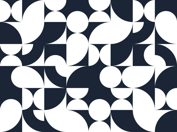 幾何学の黒と白のシンプルな要素を持つ幾何学的な抽象的なシームレスなパターン レトロな70年代スタイルの壁紙の背景 バウハウス建設的なスタイルのタイル — ストックベクタ