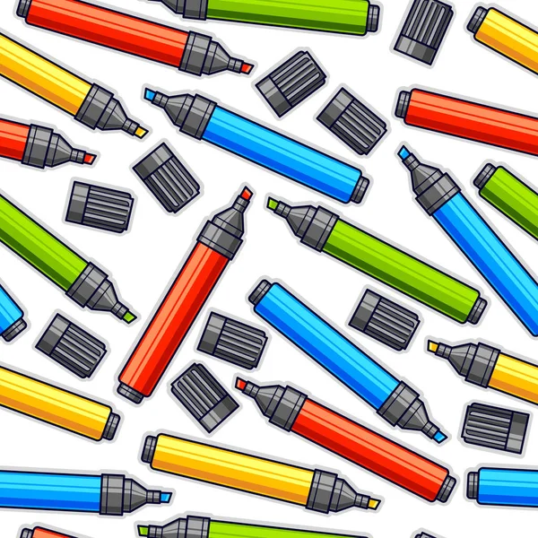 Colorful Markers Seamless Vector Wallpaper Different Color Pens Endless Pattern —  Vetores de Stock
