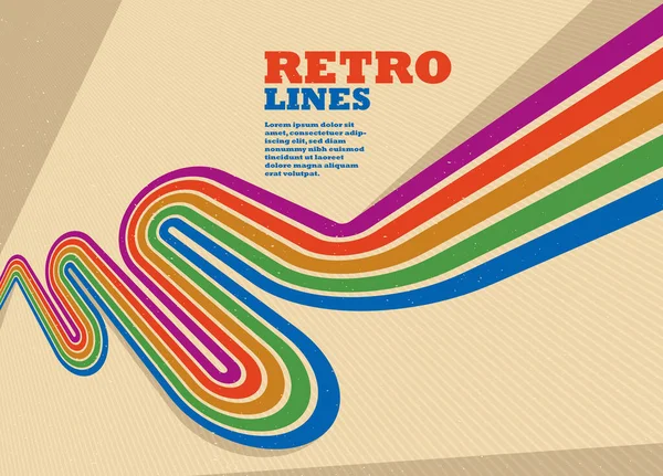 彩虹所有色彩的线性矢量抽象背景 3D视角的复古风格线条 老式海报艺术 — 图库矢量图片