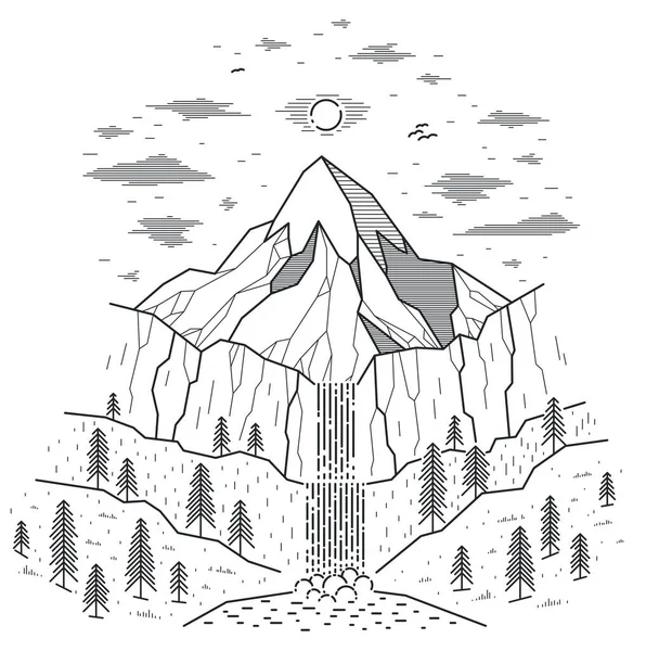 Montagnes Chaîne Cascade Vecteur Illustration Isolé Sur Blanc Beauté Dans — Image vectorielle