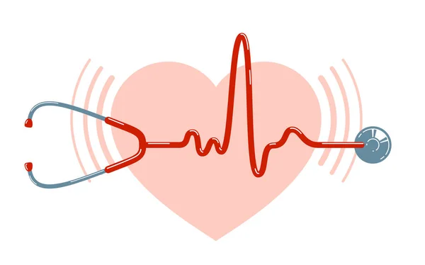 Stethoscoop Met Hart Vector Eenvoudig Pictogram Geïsoleerd Witte Achtergrond Cardiologie — Stockvector