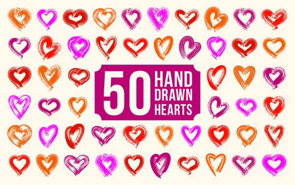 Χειροποίητες Καρδιές Διανυσματικά Λογότυπα Εικονίδια Που Πινέλο Εγκεφαλικό Επεισόδιο Ζωγραφισμένα — Διανυσματικό Αρχείο