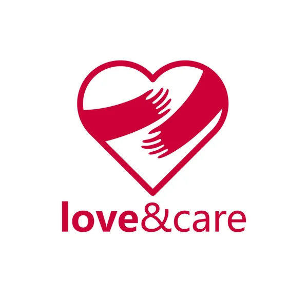 Kucaklaşma Vektör Logosu Veya Simgesi Olan Kalp Kalp Bakımı Ilişki — Stok Vektör
