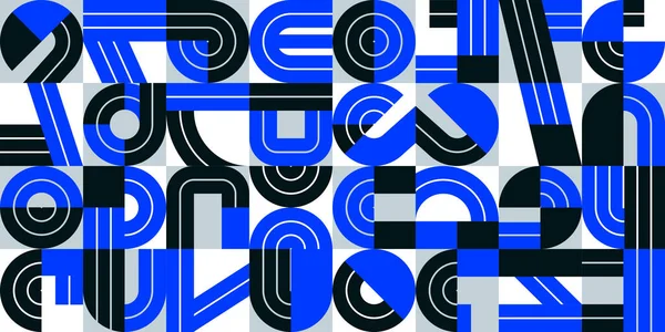 Sömlös Mönster Med Geometriska Element Vektor Trendig Design Blå Typografi — Stock vektor