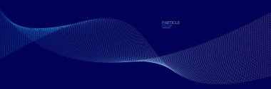 Hareket eden mavi noktalar karanlık vektör soyut arkaplan, parçacıklar dizi dalgalı akış, hareket, teknoloji ve bilim illüstrasyonundaki eğri çizgiler.