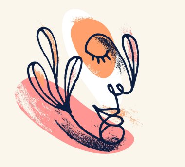 Soyut yüz kız vektör portresi, soyut sanat kadın kafası, el çizimi minimal modern sanat eseri, insan yüzü soyutlaması.